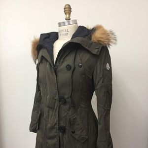 Moncler Green Arriette Fur-trim Puffer Coat